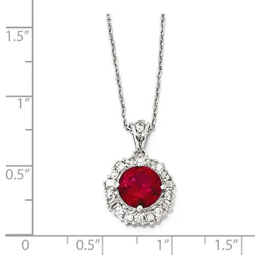 Cheryl M Sterling Silver Round Created Ruby & CZ Halo Pendant Necklace