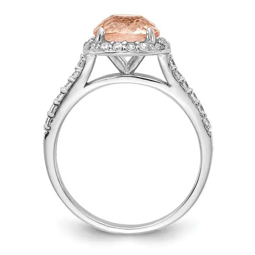 Cheryl M Sterling Silver Simulated Morganite Round Halo Ring