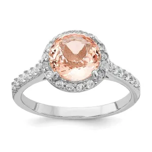 Cheryl M Sterling Silver Simulated Morganite Round Halo Ring