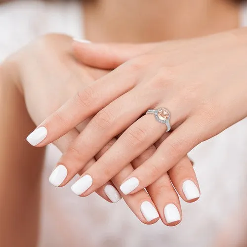 Cheryl M Sterling Silver Simulated Morganite Round Halo Ring