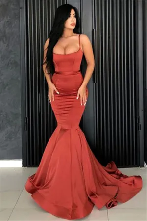Chic Mermaid Spaghetti Straps Evening Dresses Long Affordable Evening Dresses On Sale