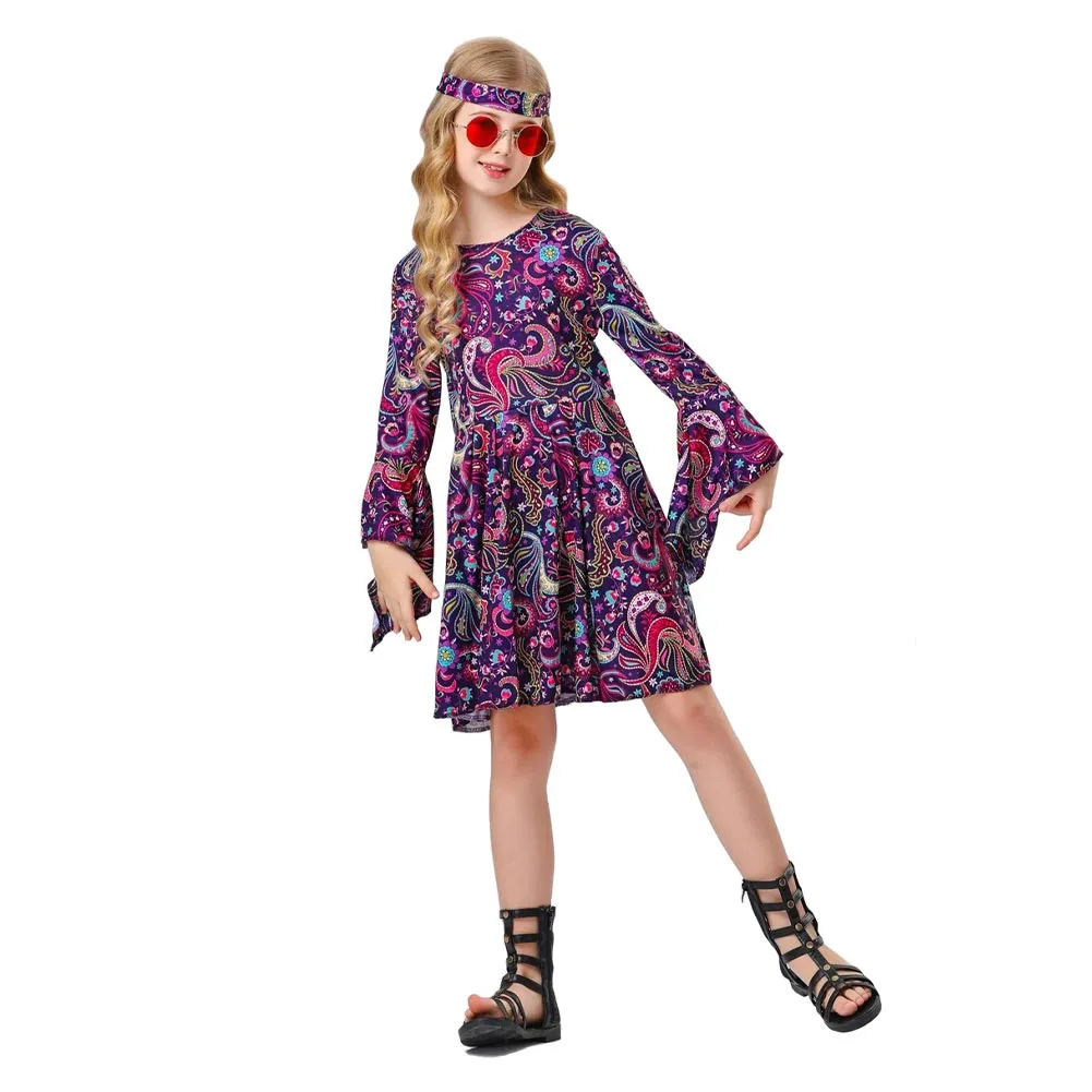 Childrenswear Kids Children 70's Vintage Disco Hippie Stage Cosplay Costume Outfits Halloween Carnival Suit