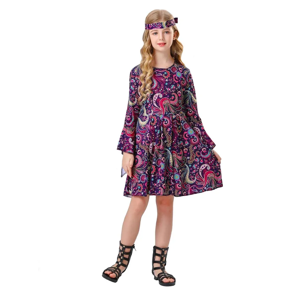 Childrenswear Kids Children 70's Vintage Disco Hippie Stage Cosplay Costume Outfits Halloween Carnival Suit