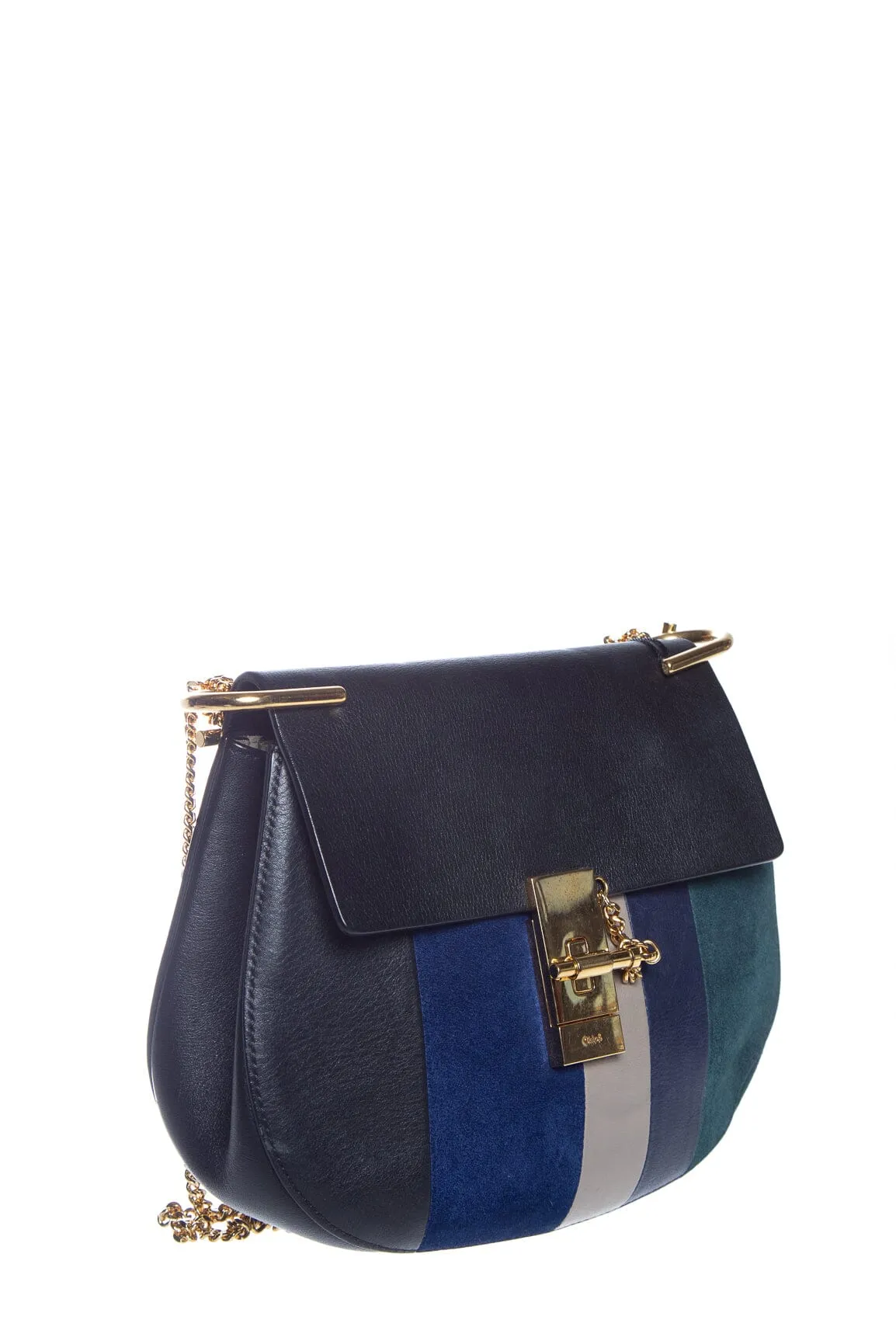Chloe Teal and Black Suede Drew Handbag