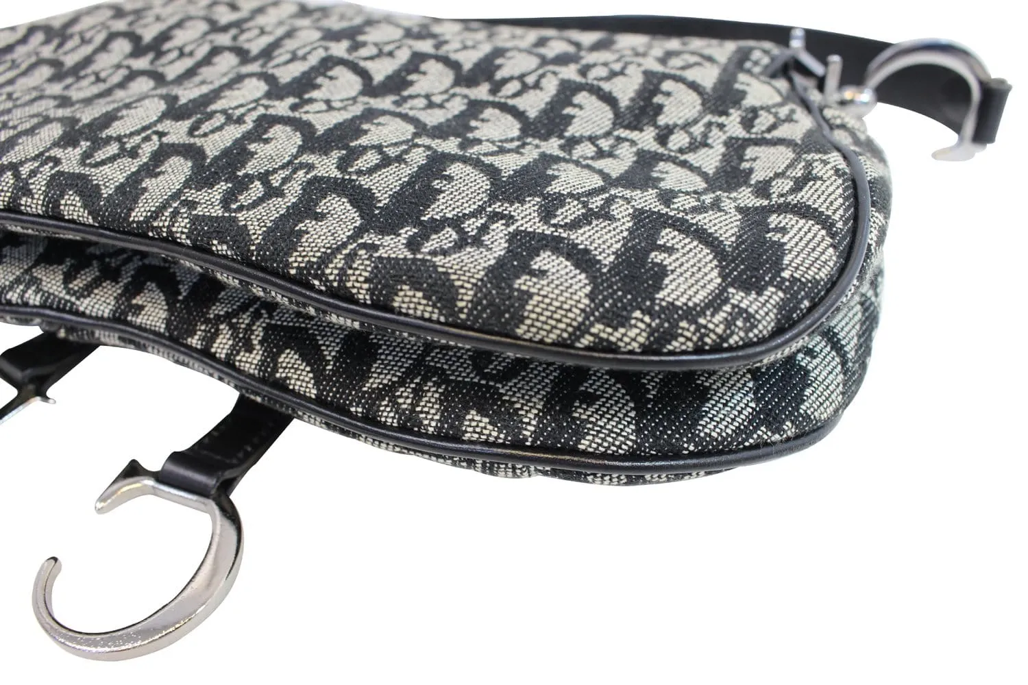 CHRISTIAN DIOR Denim Logo Double Saddle Bag with Pouch