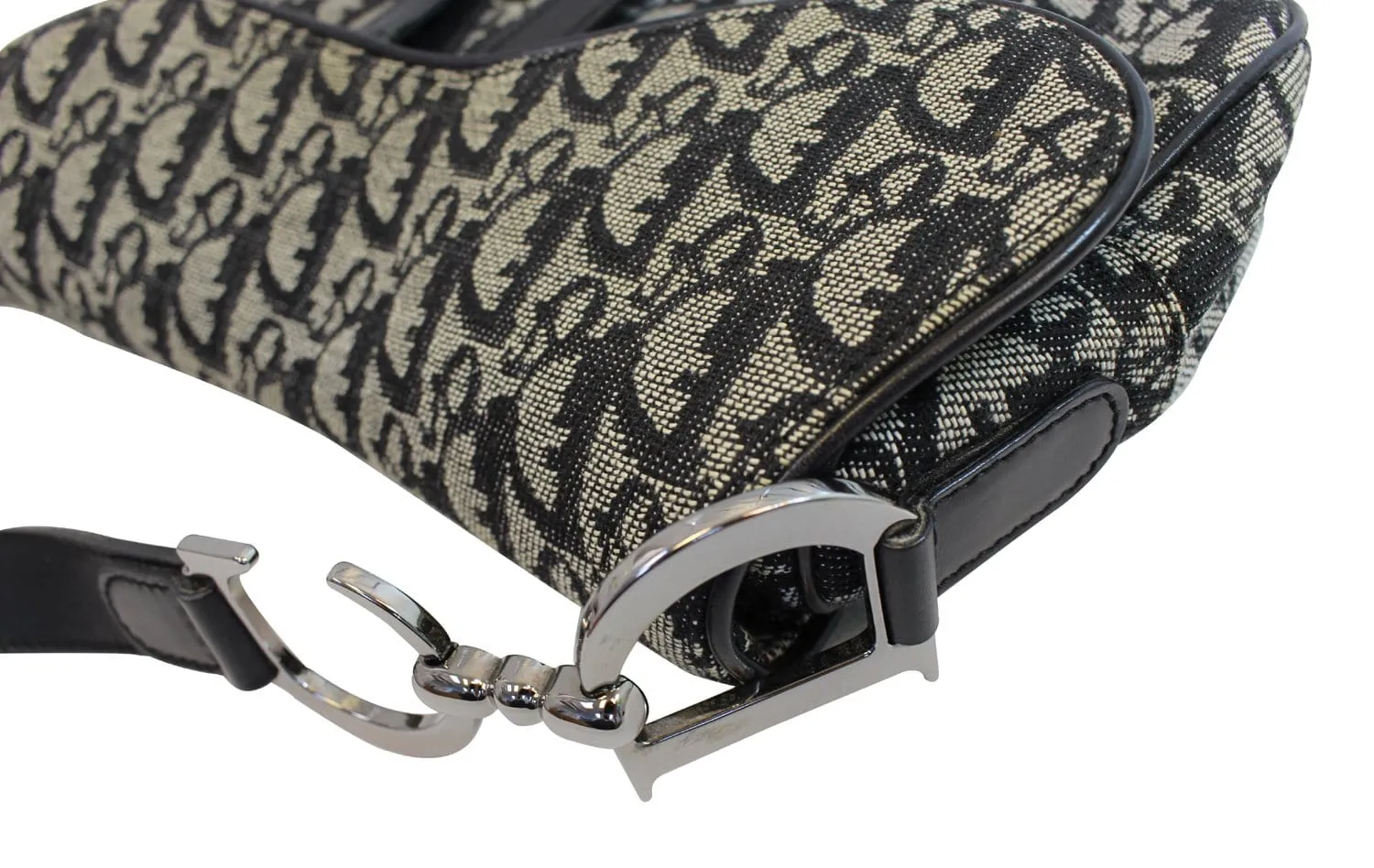 CHRISTIAN DIOR Denim Logo Double Saddle Bag with Pouch