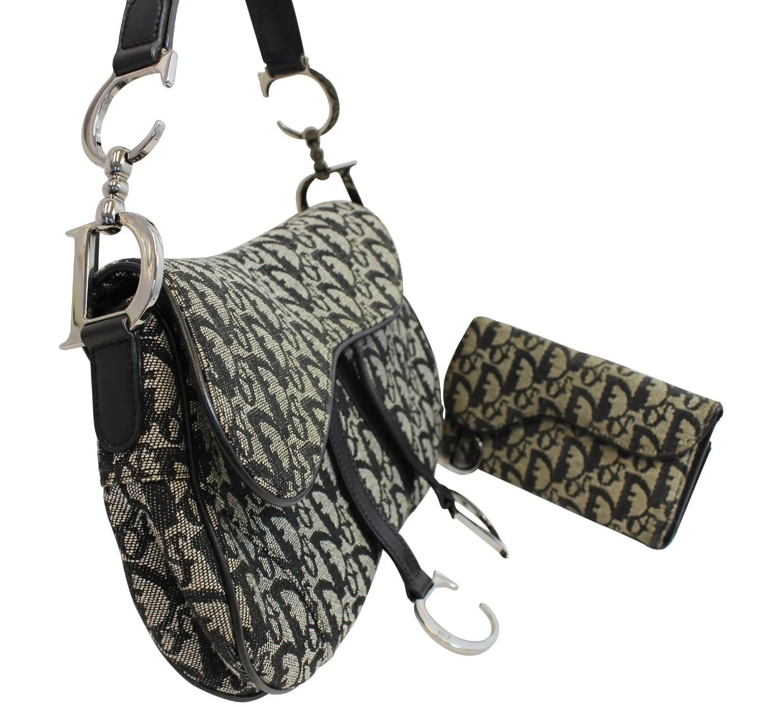 CHRISTIAN DIOR Denim Logo Double Saddle Bag with Pouch