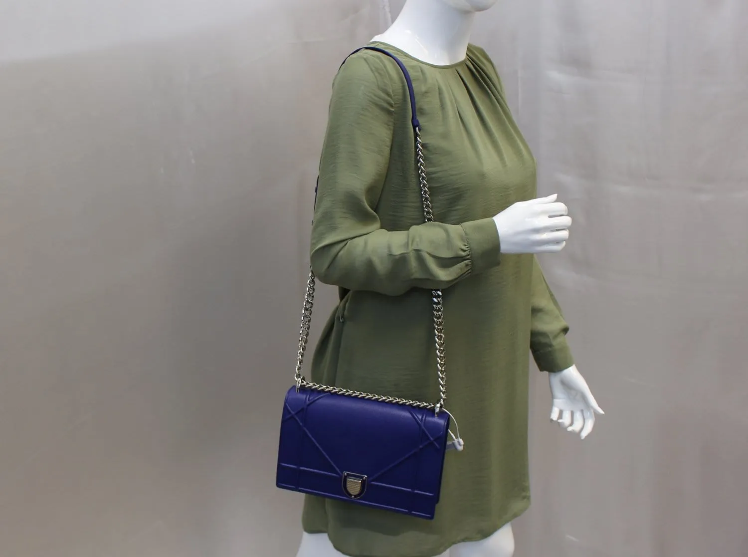 CHRISTIAN DIOR Handbag - Blue Calfskin Leather Diorama Bag