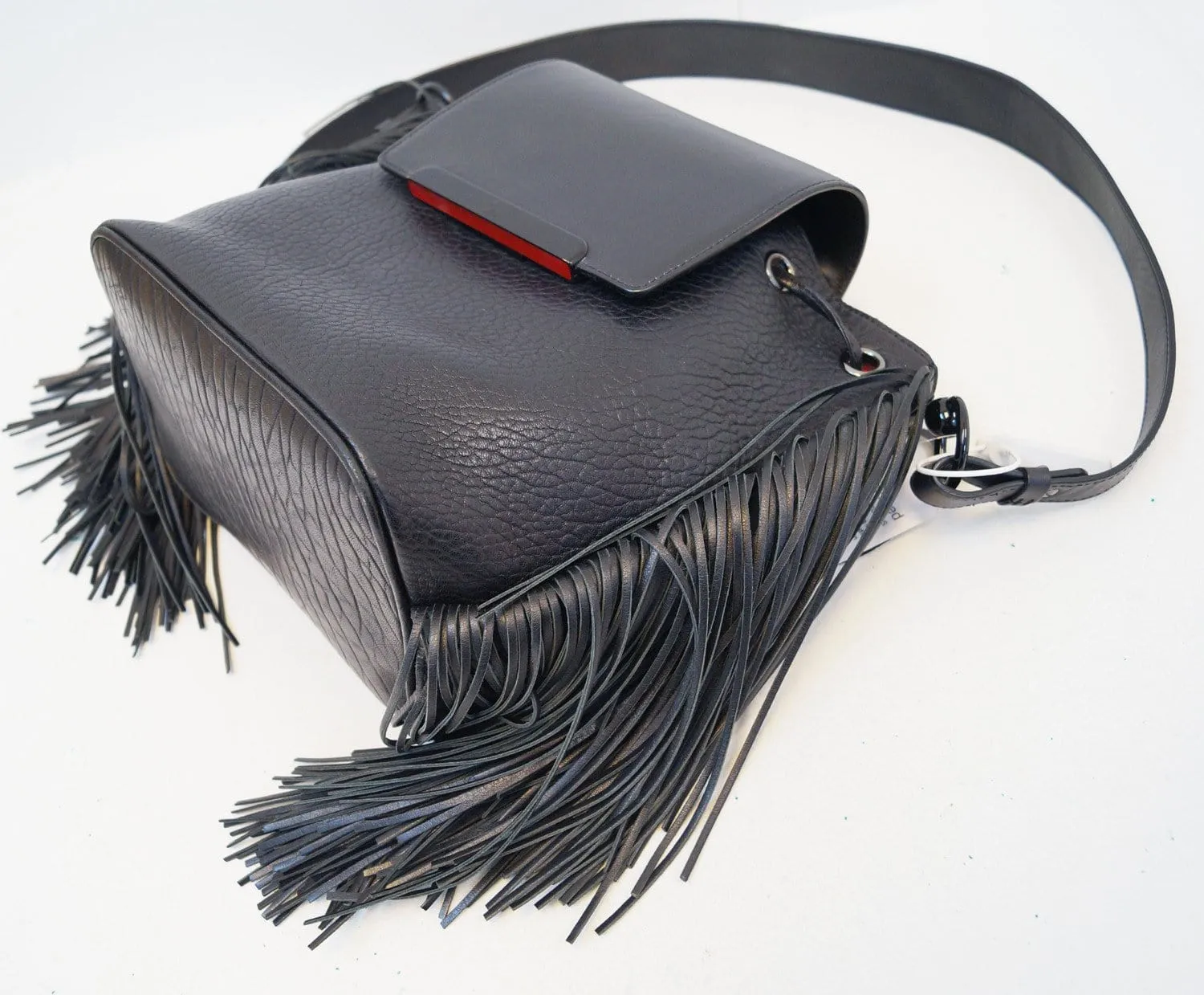 CHRISTIAN LOUBOUTIN Black Pebbled Leather Fringe Lucky L Backpack - Final Call