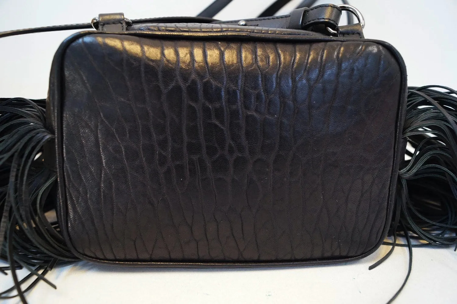 CHRISTIAN LOUBOUTIN Black Pebbled Leather Fringe Lucky L Backpack - Final Call