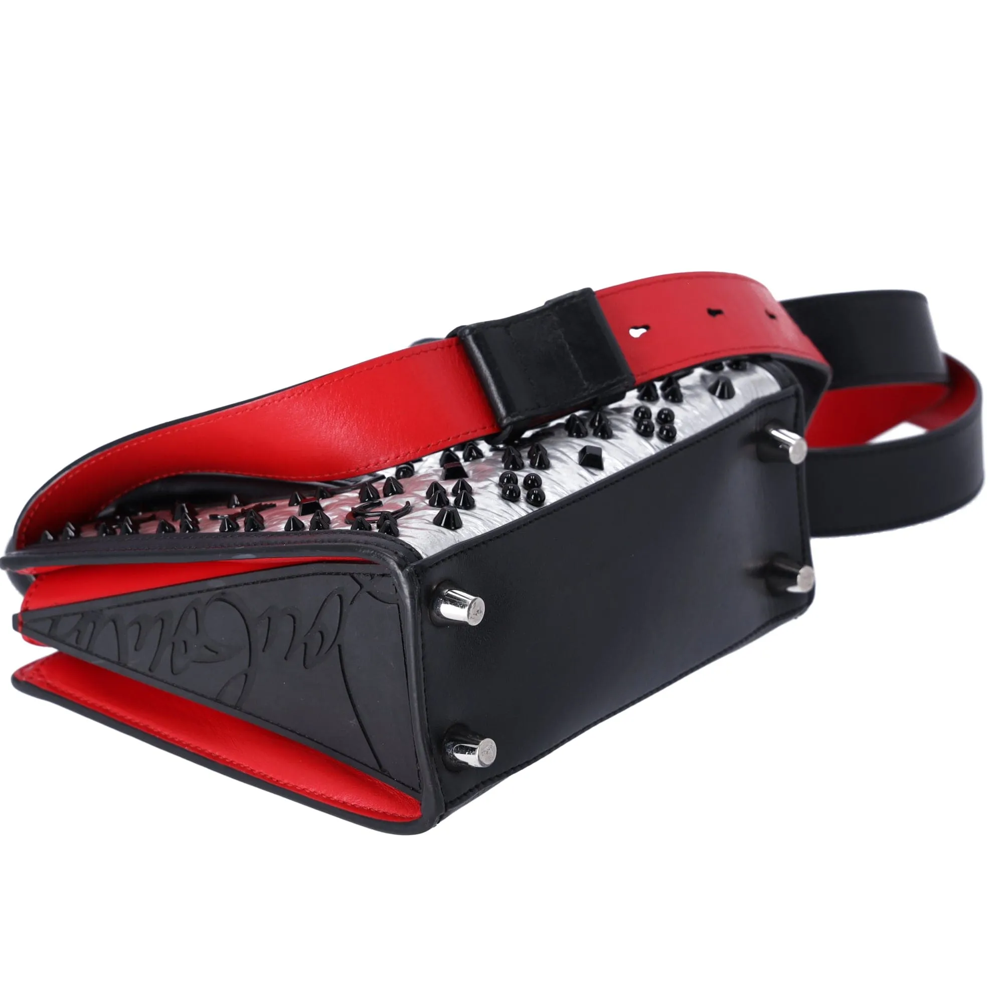 Christian Louboutin Paloma S Mini Handbag Black Silver Red Leather Nylon