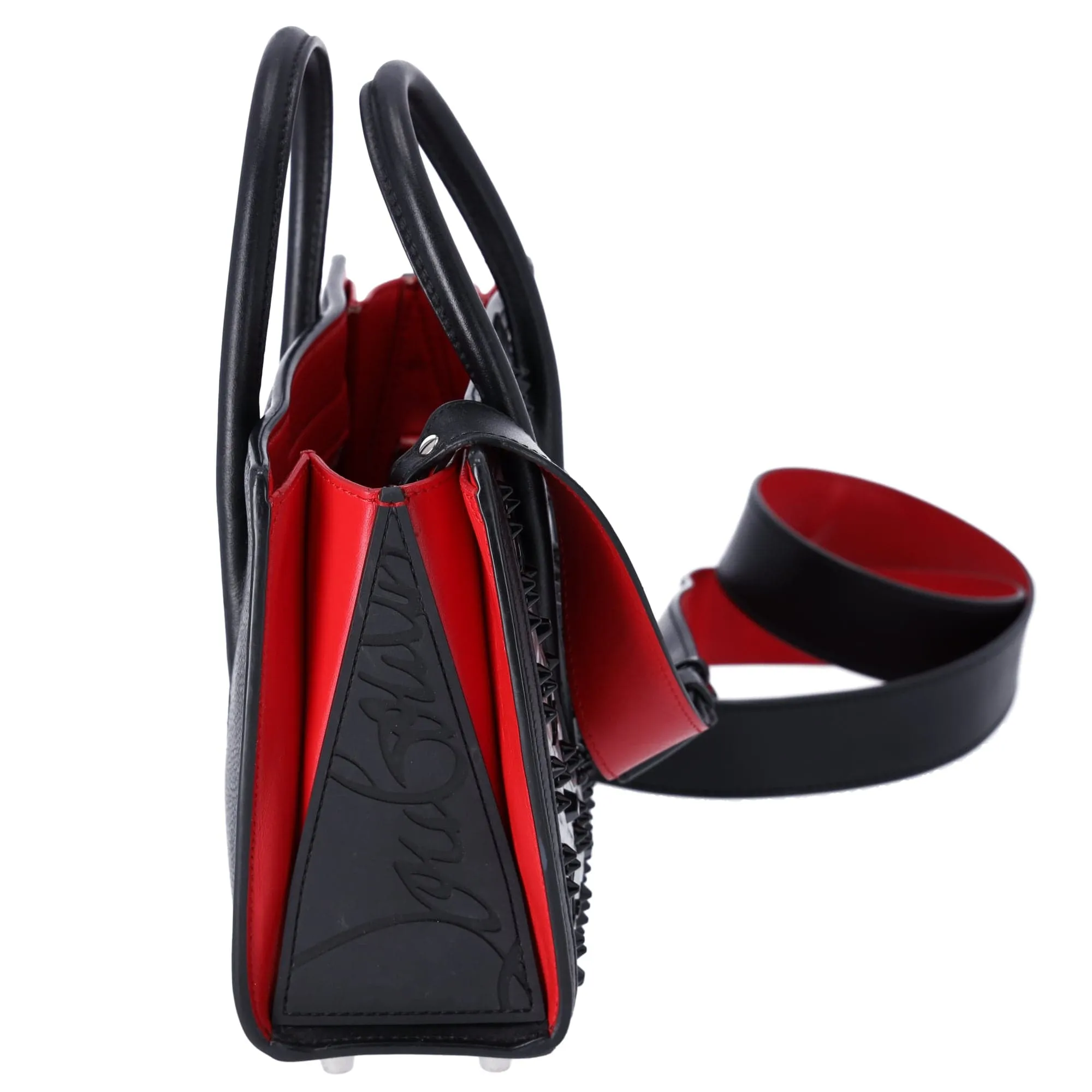 Christian Louboutin Paloma S Mini Handbag Black Silver Red Leather Nylon