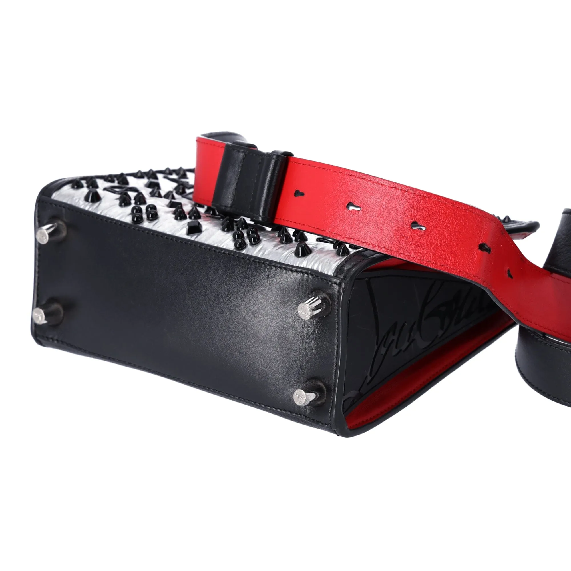 Christian Louboutin Paloma S Mini Handbag Black Silver Red Leather Nylon