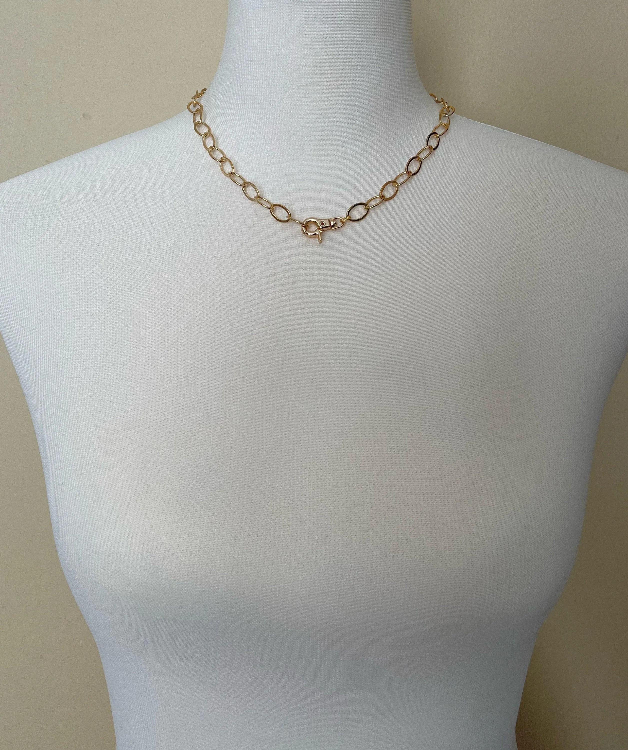 Chunky Gold Necklace, large clasp necklace, large oval link necklace, front clasp necklace, large gold clasp, thick gold necklace, lobster
