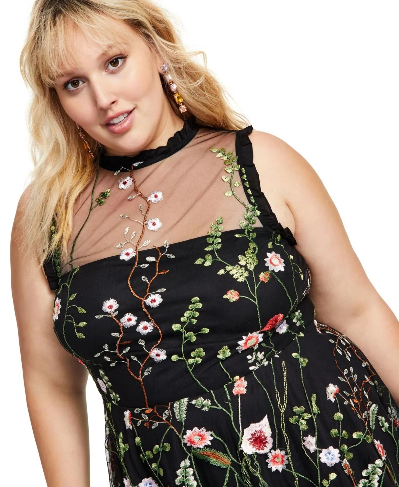 City Studios Womens Trendy Plus Size Embroidered Fit & Flare Dress 8380QT9PD1