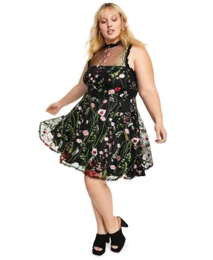 City Studios Womens Trendy Plus Size Embroidered Fit & Flare Dress 8380QT9PD1