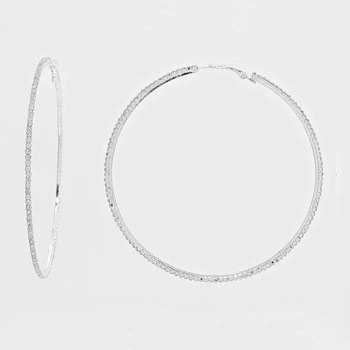 Clear Rhinestone Hoop Earrings on Silver | 3.25" | 269232