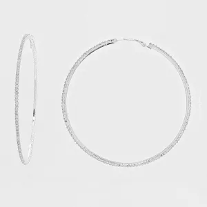 Clear Rhinestone Hoop Earrings on Silver | 3.25" | 269232
