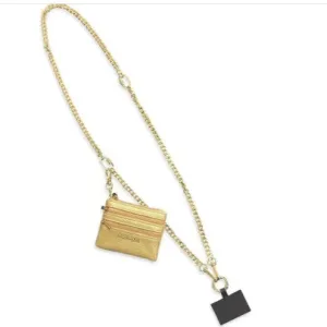 CLIP & GO CHAIN LANYARD WITH ZIPPERED POUCH -GOLD