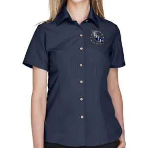 CNOA Blue Line Flag - Harriton Ladies Barbados Textured Camp Shirt - Navy