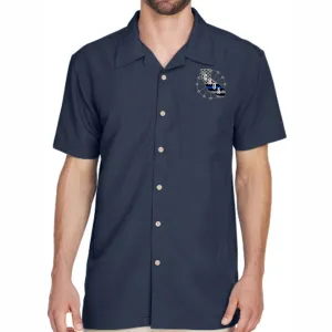 CNOA Blue Line Flag - Harriton Ladies Barbados Textured Camp Shirt - Navy