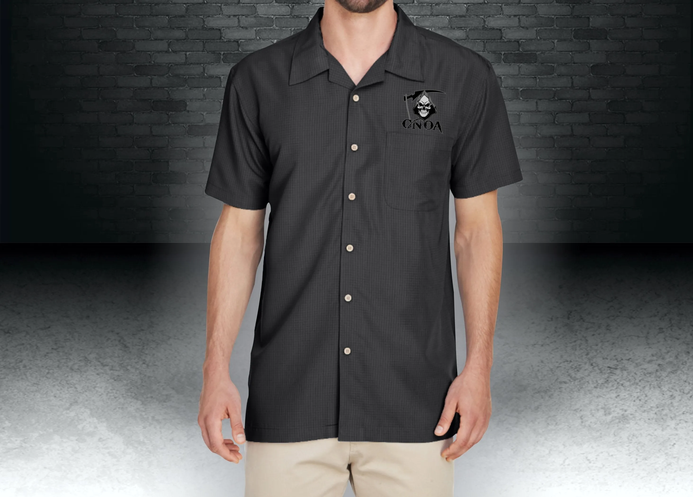 CNOA Grim Reaper Harriton Men's Barbados Textured Camp Shirt - Black