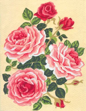 Collection d'Art Printed Needlepoint Tapestry Canvas Needlecraft 20x25cm - Roses And Rose Buds
