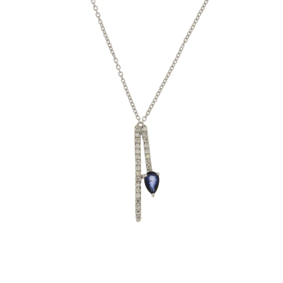 Collier avec motif - Or Blanc, Diamants et Saphir (065289SA)