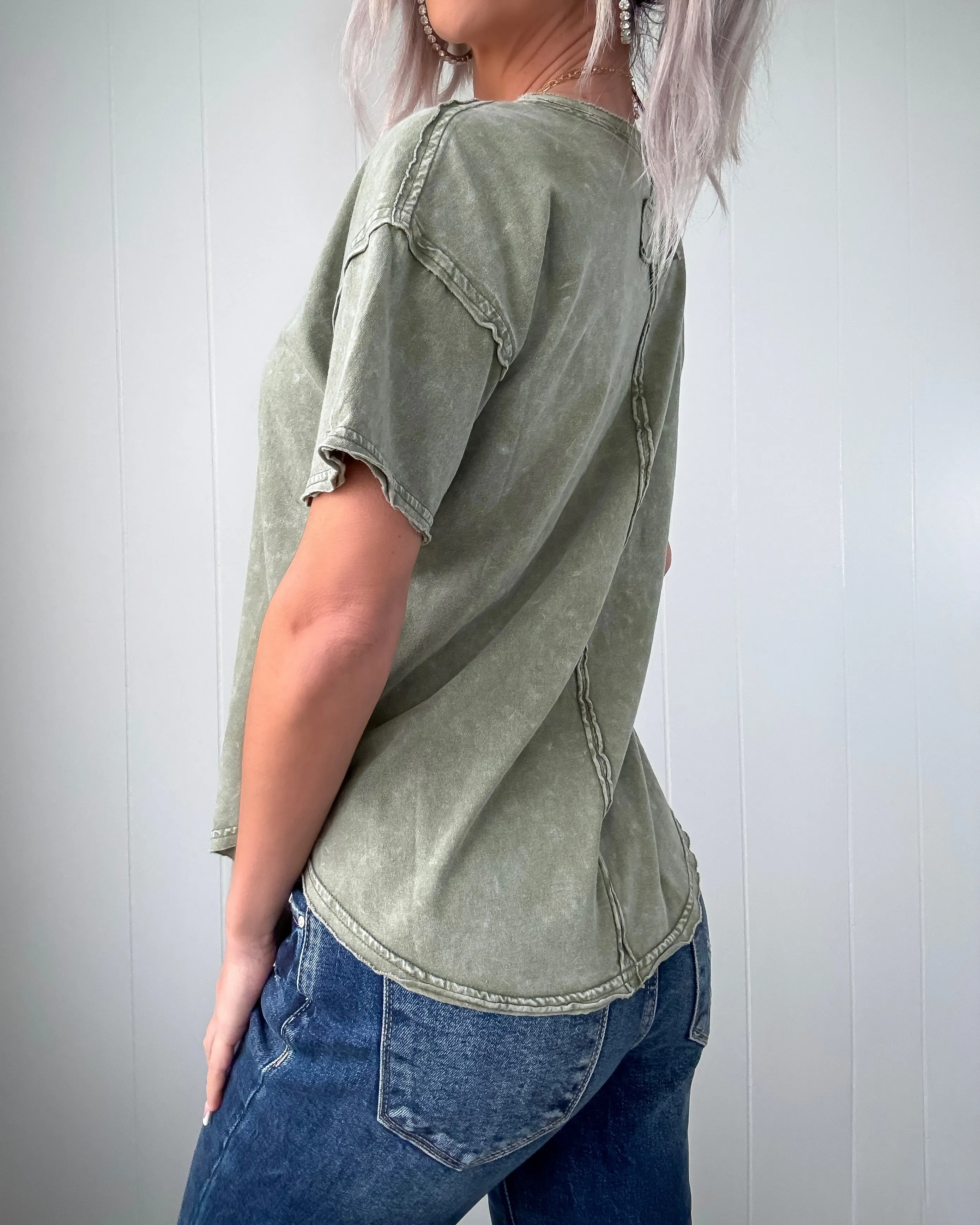 Core Classic Raw Edge Knit Top - Olive