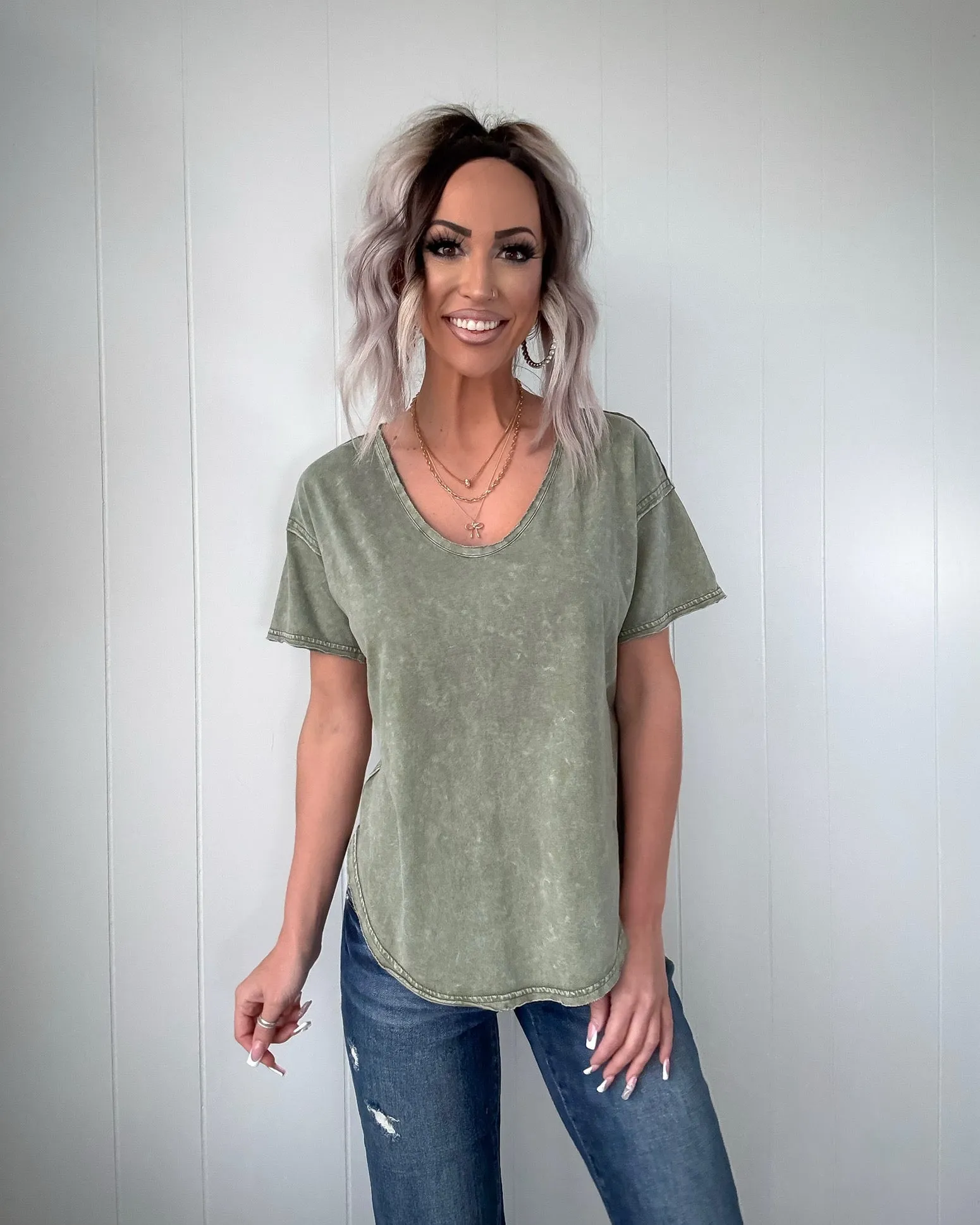 Core Classic Raw Edge Knit Top - Olive