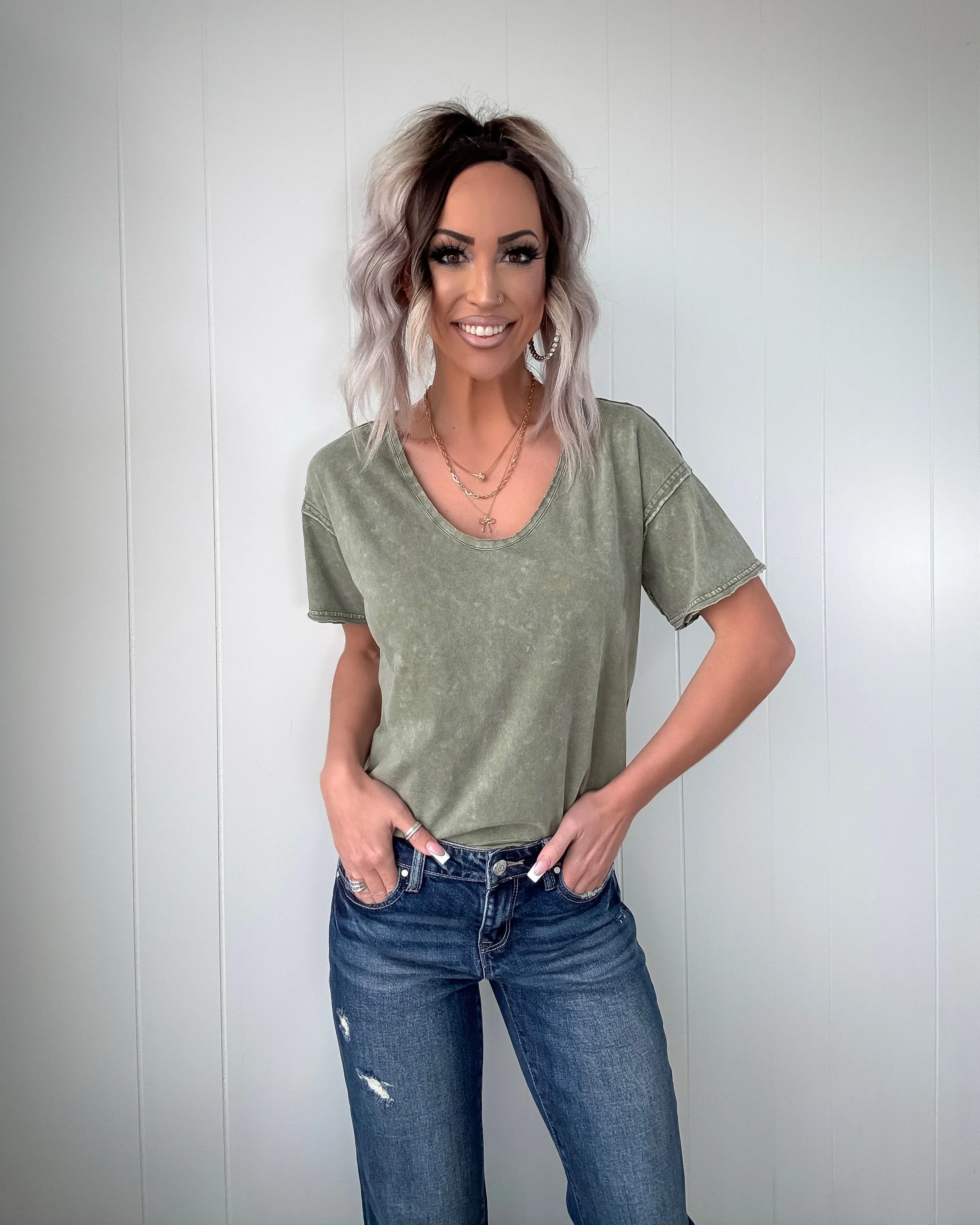 Core Classic Raw Edge Knit Top - Olive