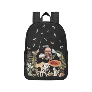 Cottage Mushrooms Backpack, Dragonflies Bookbag (Select Size), Canvas Back pack