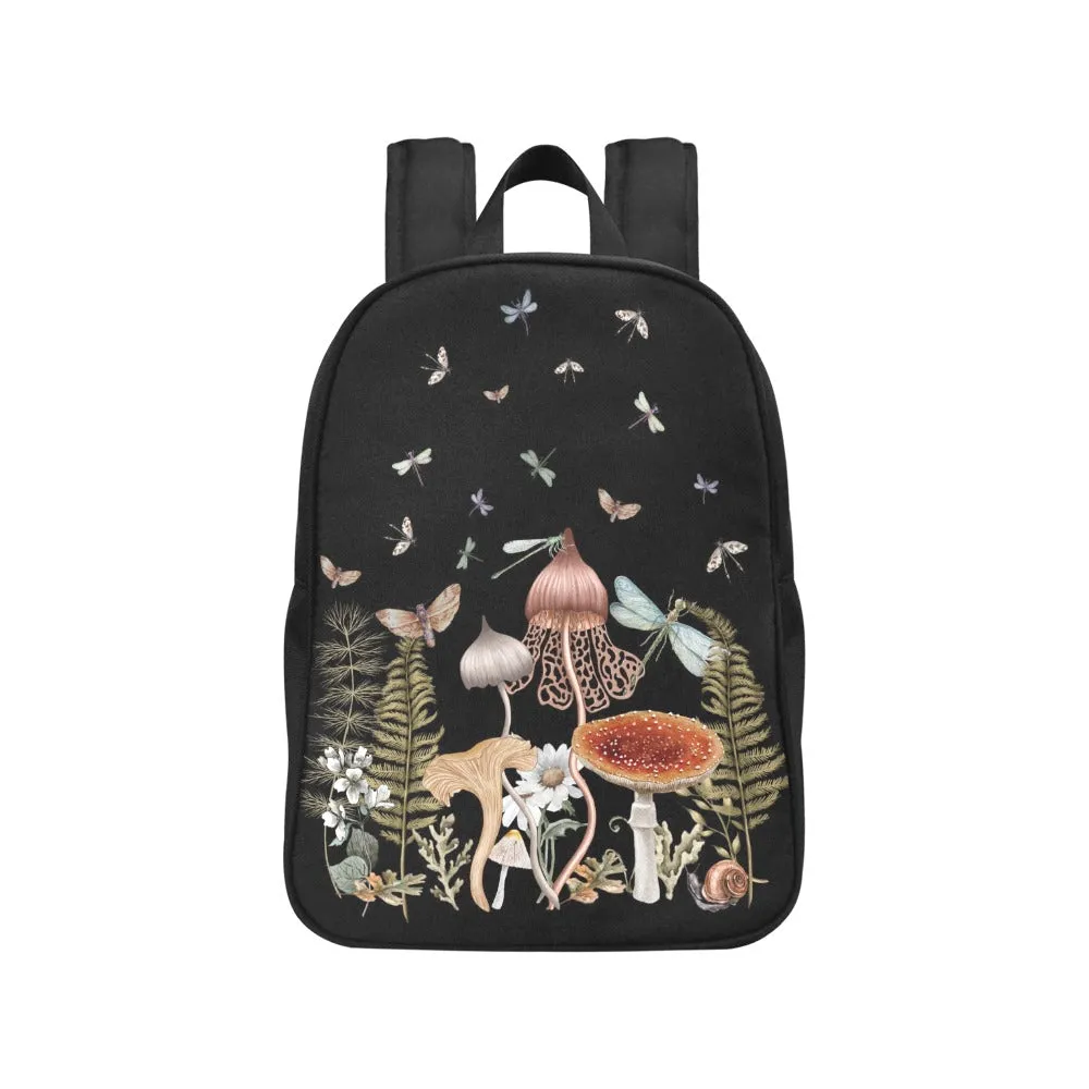 Cottage Mushrooms Backpack, Dragonflies Bookbag (Select Size), Canvas Back pack