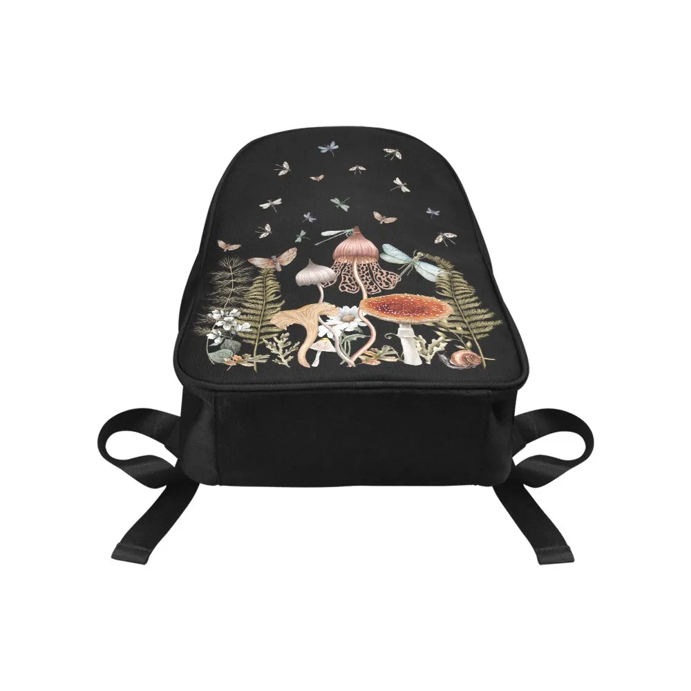 Cottage Mushrooms Backpack, Dragonflies Bookbag (Select Size), Canvas Back pack