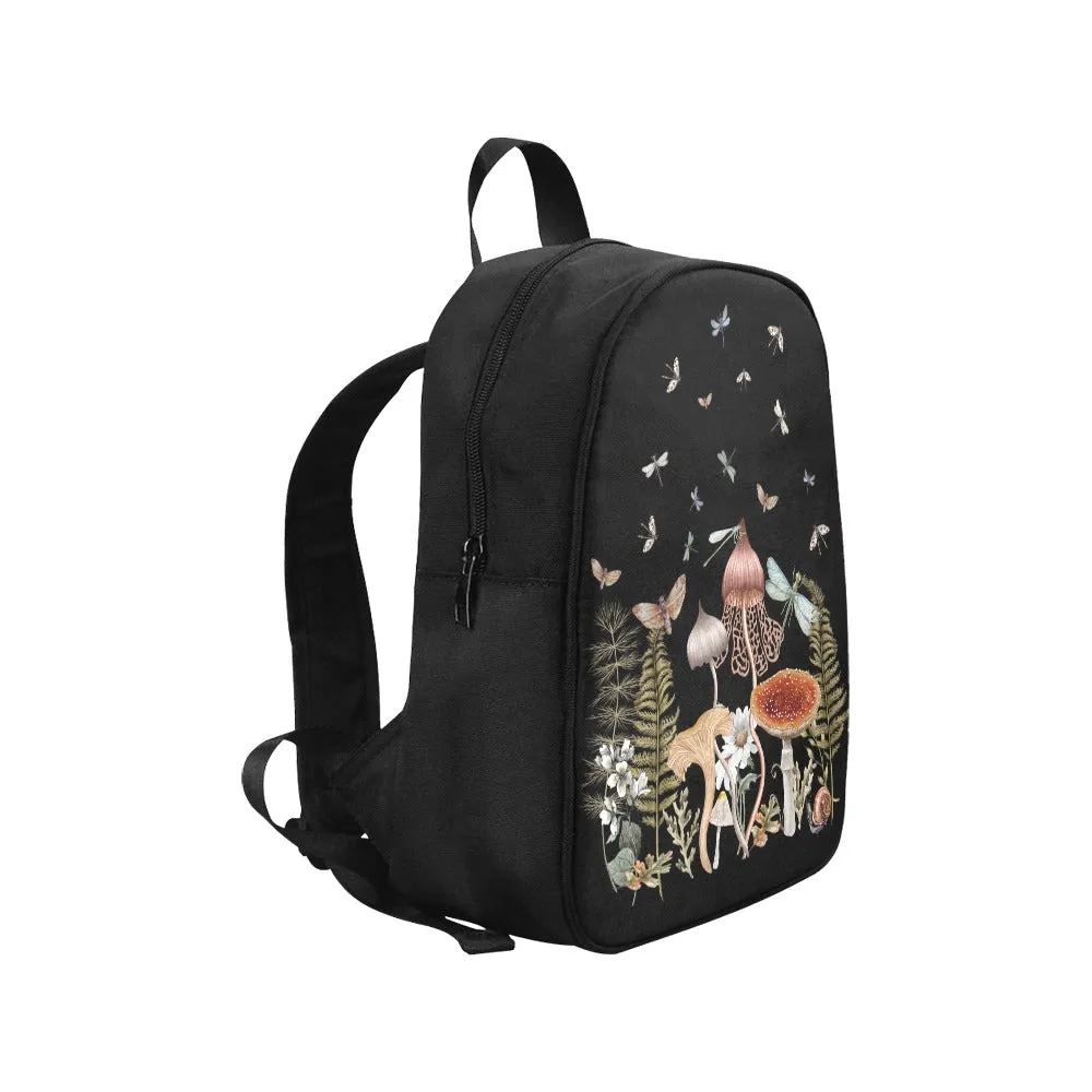 Cottage Mushrooms Backpack, Dragonflies Bookbag (Select Size), Canvas Back pack