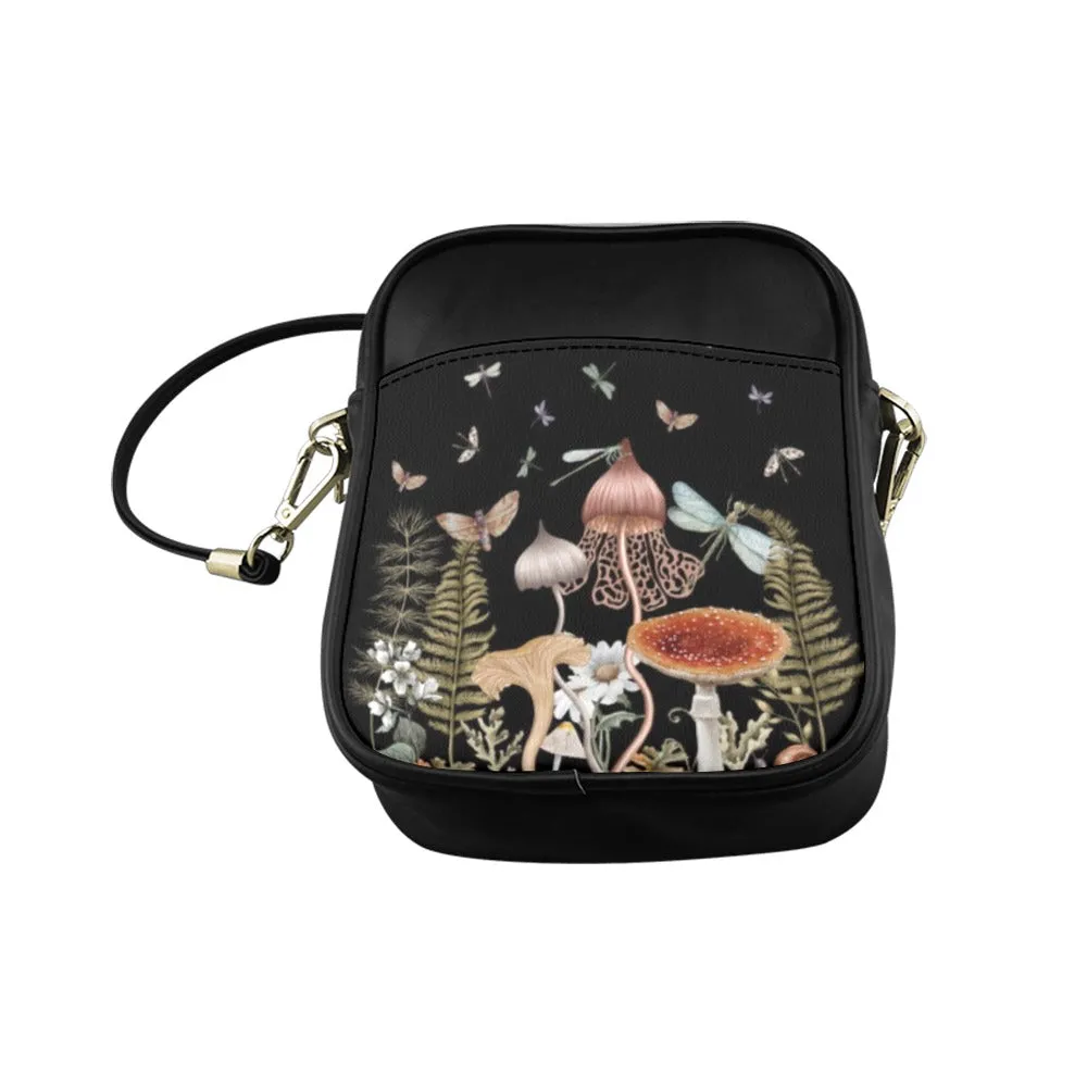 Cottage Mushrooms Mini Sling Bag, Small Phone Purse
