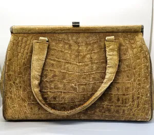 Crocodile light tan vintage retro genuine leather handbag purse