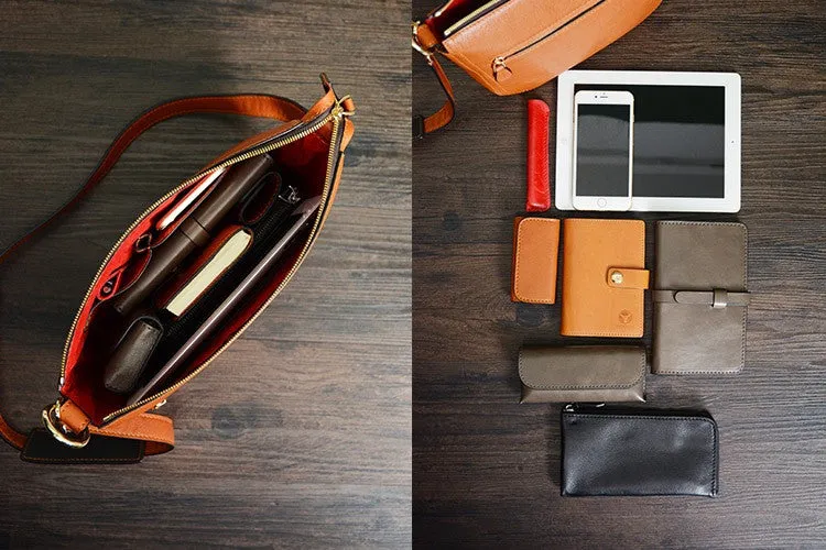 Custom Handmade Itanlian Vegetable Tanned Leather Messenger Shoulder Bag Men Satchel Bag D032