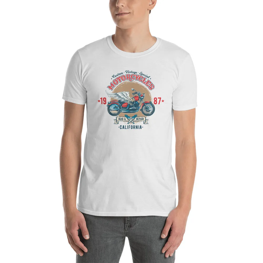 Custom Retro Vintage Motorcycle T Shirt White Authentic Est 1987 Bike T Shirt for Men