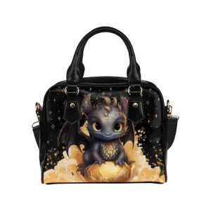 Cute Black and Gold Baby Dragon Purse Bowler Shoulder Bag