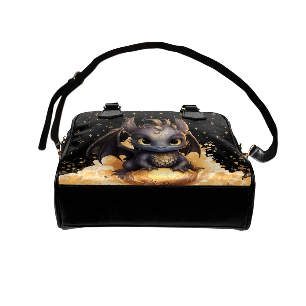 Cute Black and Gold Baby Dragon Purse Bowler Shoulder Bag