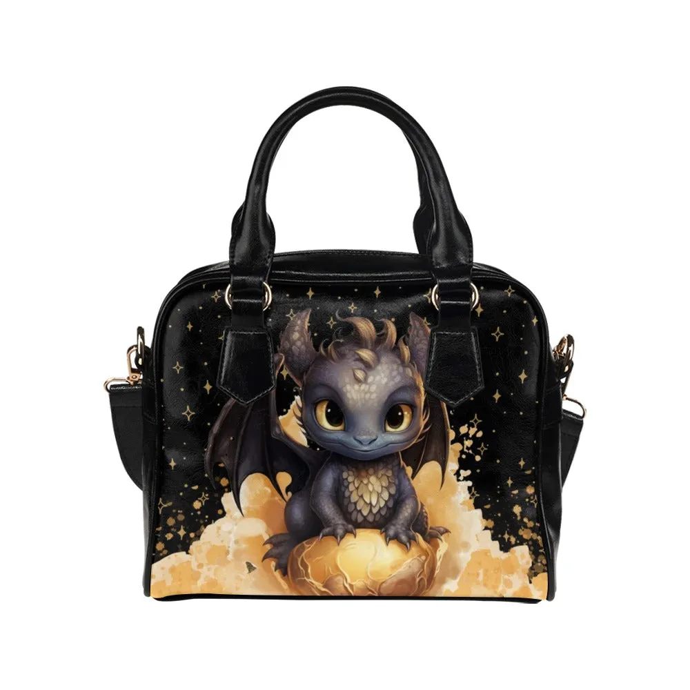 Cute Black and Gold Baby Dragon Purse Bowler Shoulder Bag