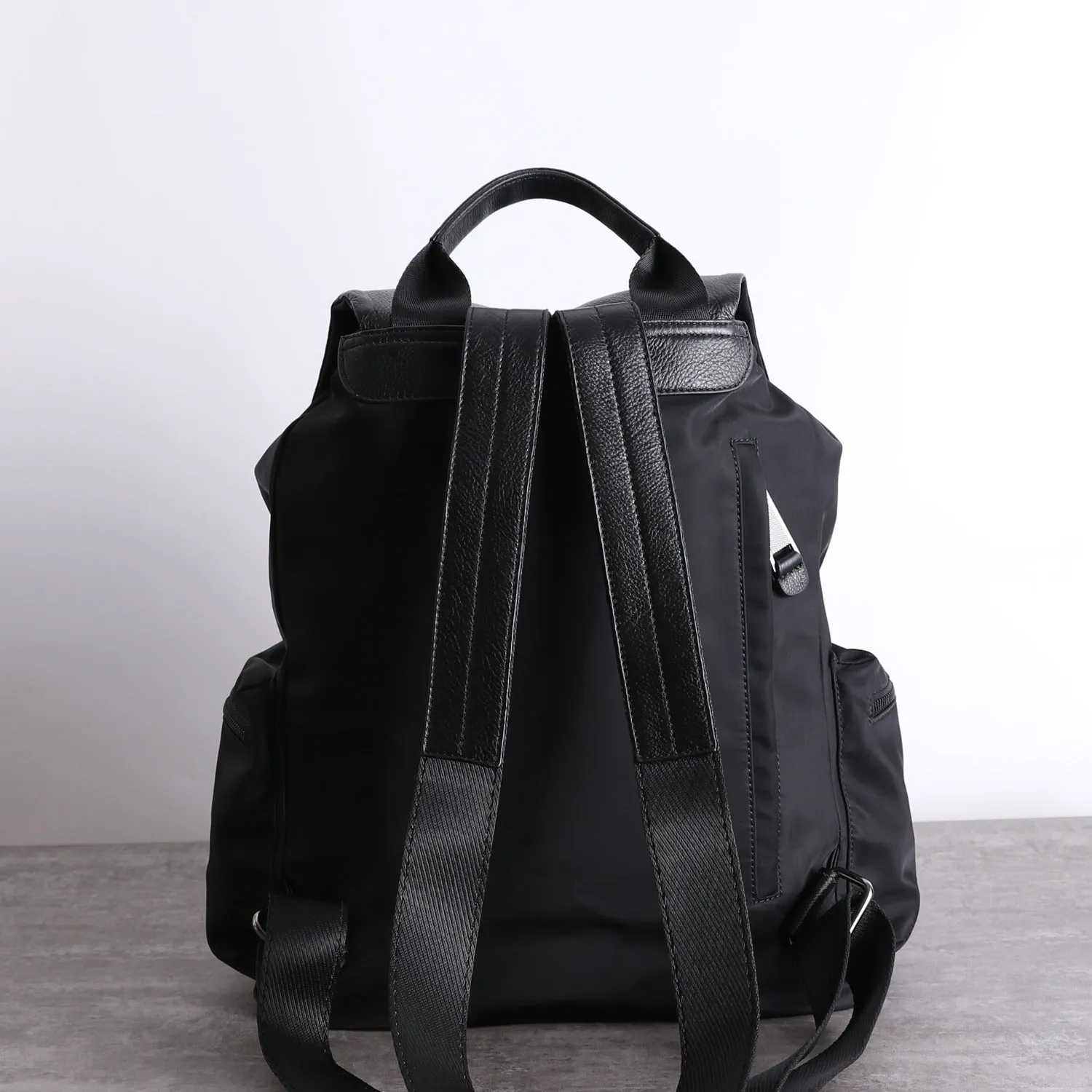 Cute Black Nylon Satchel Backpack Womens School Backpack Bag Black Nylon Leather Travel Rucksack for Ladies
