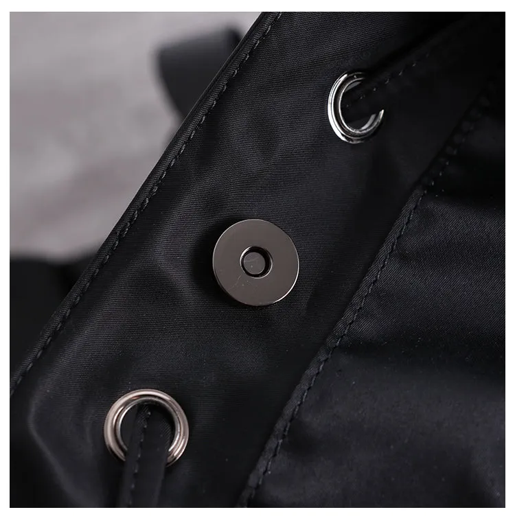 Cute Black Nylon Satchel Backpack Womens School Backpack Bag Black Nylon Leather Travel Rucksack for Ladies