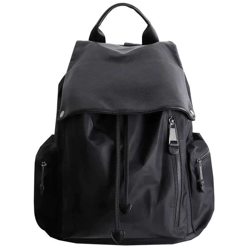 Cute Black Nylon Satchel Backpack Womens School Backpack Bag Black Nylon Leather Travel Rucksack for Ladies