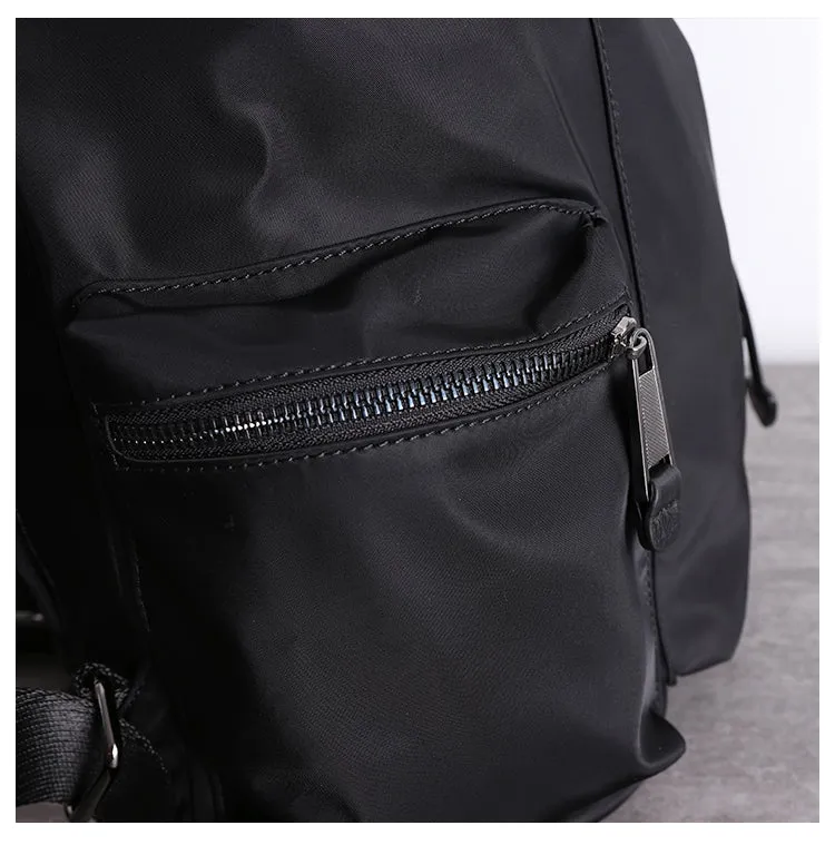 Cute Black Nylon Satchel Backpack Womens School Backpack Bag Black Nylon Leather Travel Rucksack for Ladies