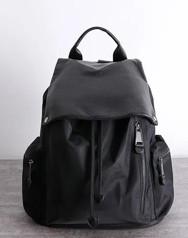 Cute Black Nylon Satchel Backpack Womens School Backpack Bag Black Nylon Leather Travel Rucksack for Ladies
