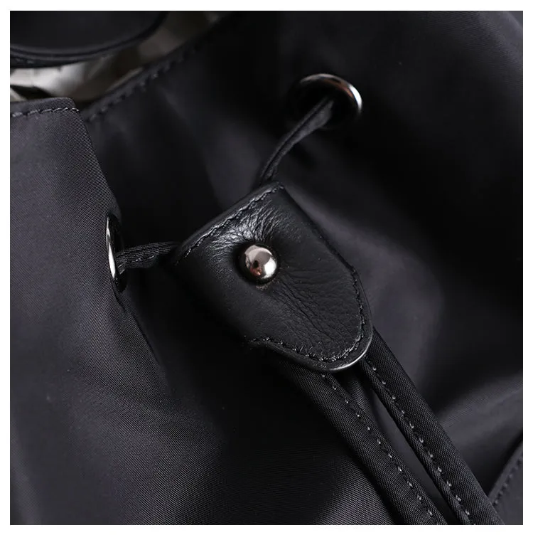 Cute Black Nylon Satchel Backpack Womens School Backpack Bag Black Nylon Leather Travel Rucksack for Ladies