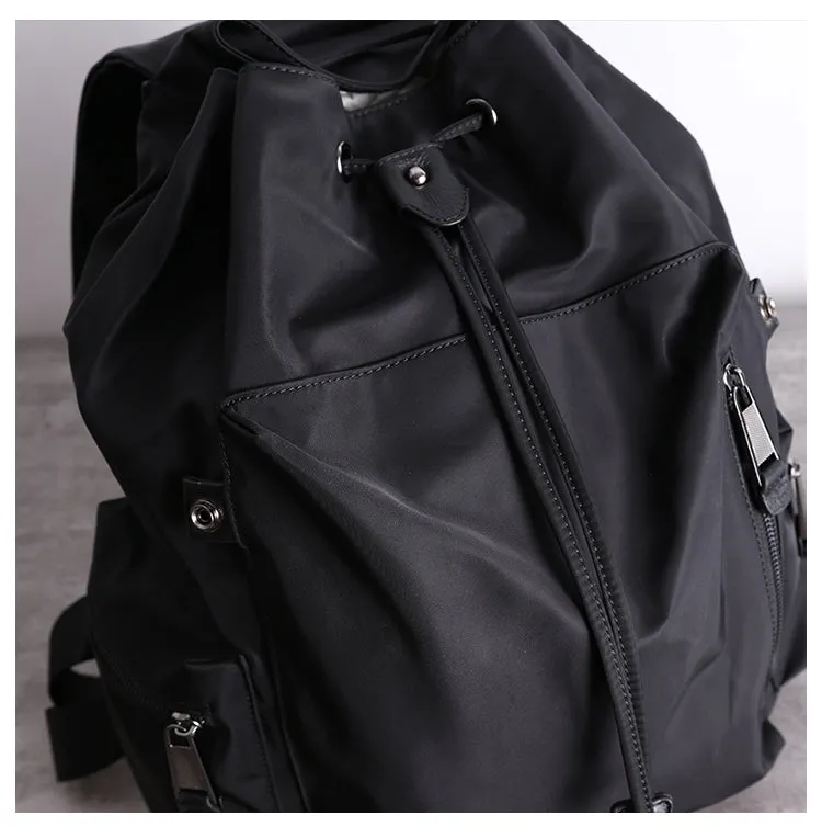 Cute Black Nylon Satchel Backpack Womens School Backpack Bag Black Nylon Leather Travel Rucksack for Ladies