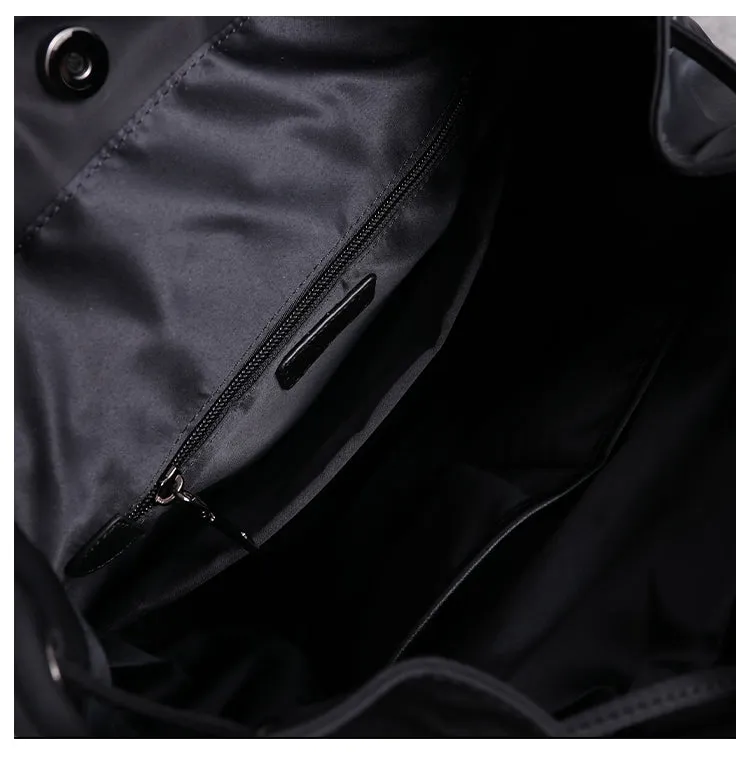 Cute Black Nylon Satchel Backpack Womens School Backpack Bag Black Nylon Leather Travel Rucksack for Ladies